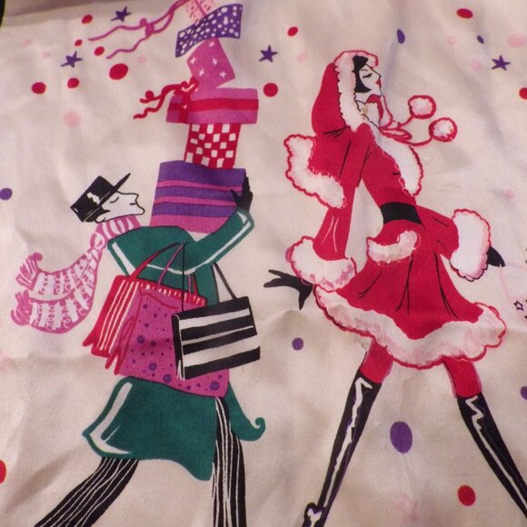 Vintage Silk Scarf/ Cute Christmas Shopping Theme/ Mrs Santa Claus - Picture 4 of 5